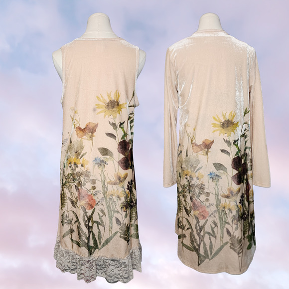 Vtg Vocal Two Piece Cardigan Dress Velvet Floral Flower Lace Layer Cottage Set - Picture 6 of 7